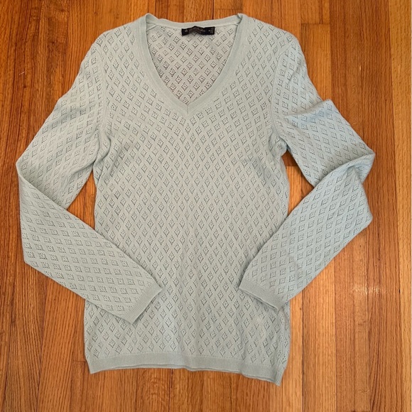 Brooks Brothers Sweater Womens S 100% Italian Cashmere V Neck Gray Cable Knit s@ - Picture 1 of 8